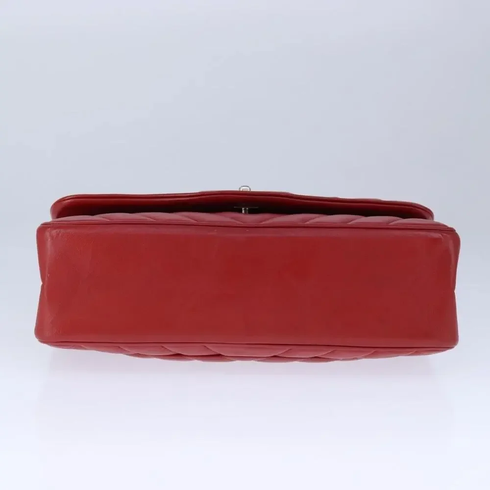 Chanel Lambskin V Stitch Chain Shoulder Bag Red